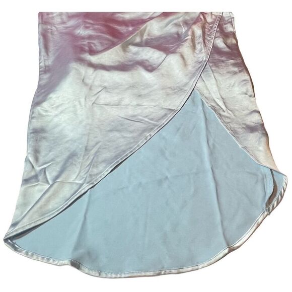 One Shoulder Ruched Satin Draped Slit Dress - Pretty Garden, Light Blue Small - Picture 9 of 9